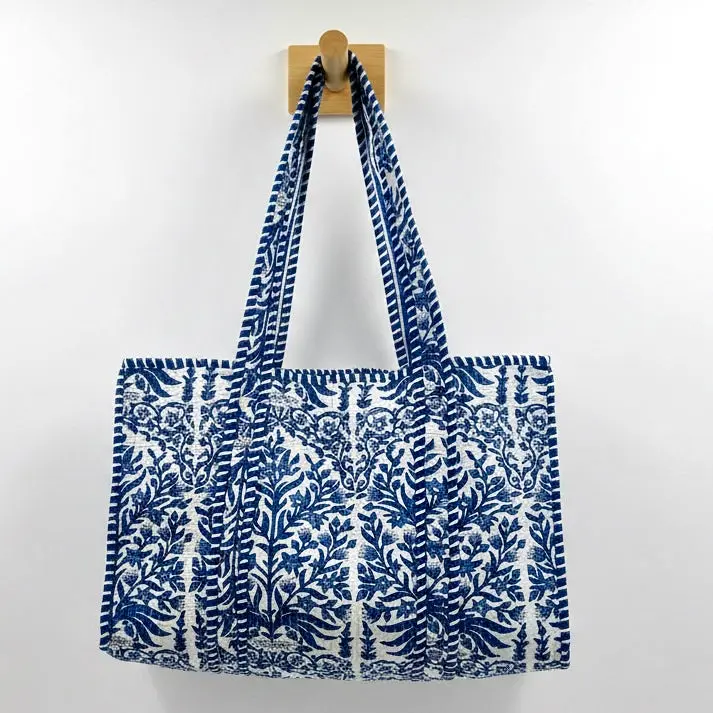 100% Cotton Kantha Quilted Boho Reversible (Small) Tote Bag