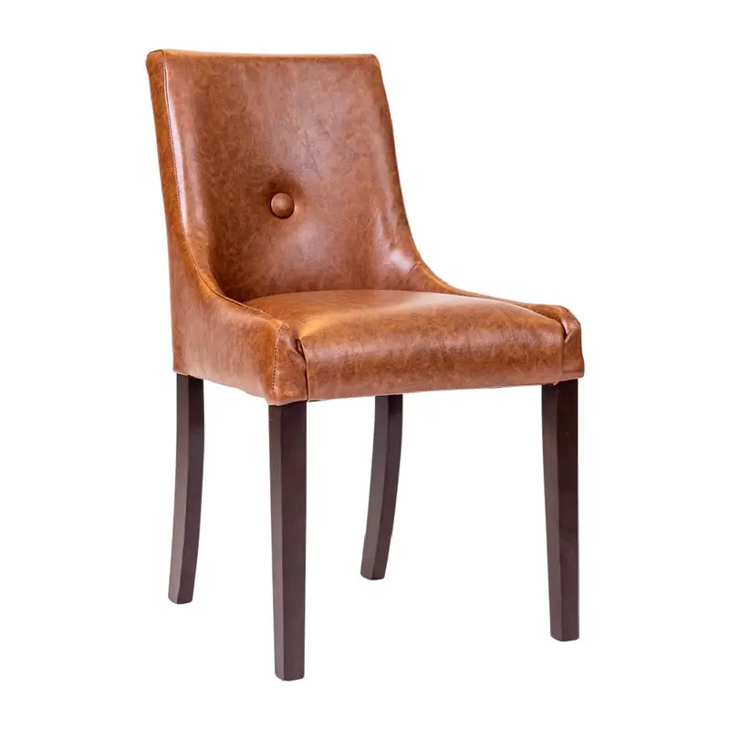 Bath Dining Chair Dark Walnut & Bison Tan Vinyl (6 Pack)
