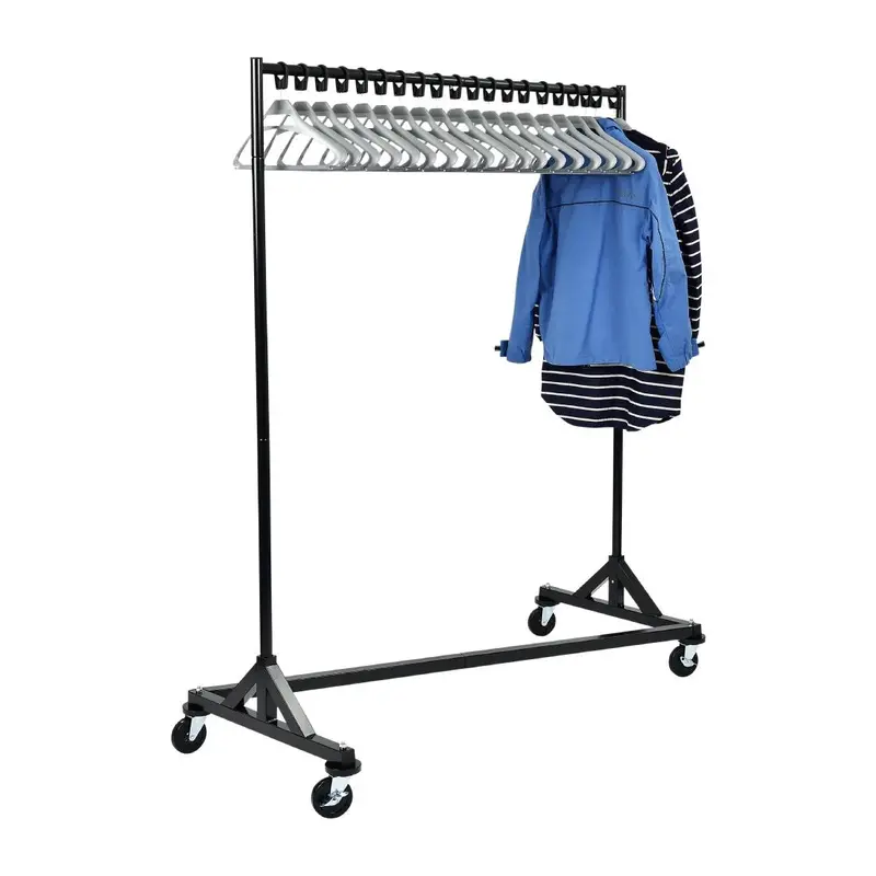 Black and Chrome Garment Rail with 20 Grey Hangers