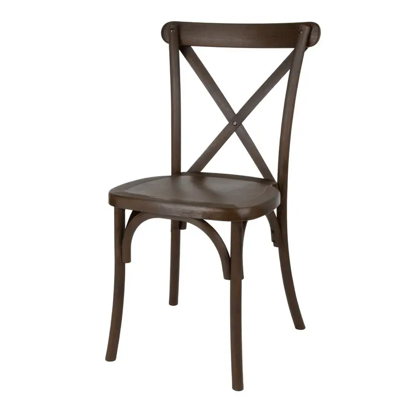 Bolero Manhattan Cross-Back Resin Chairs Dark Wood Effect (Pack of 4)