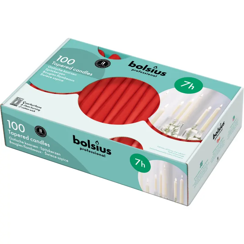 Bolsius Red Tapered Dinner Candles 240 x 23mm (Pack of 100)