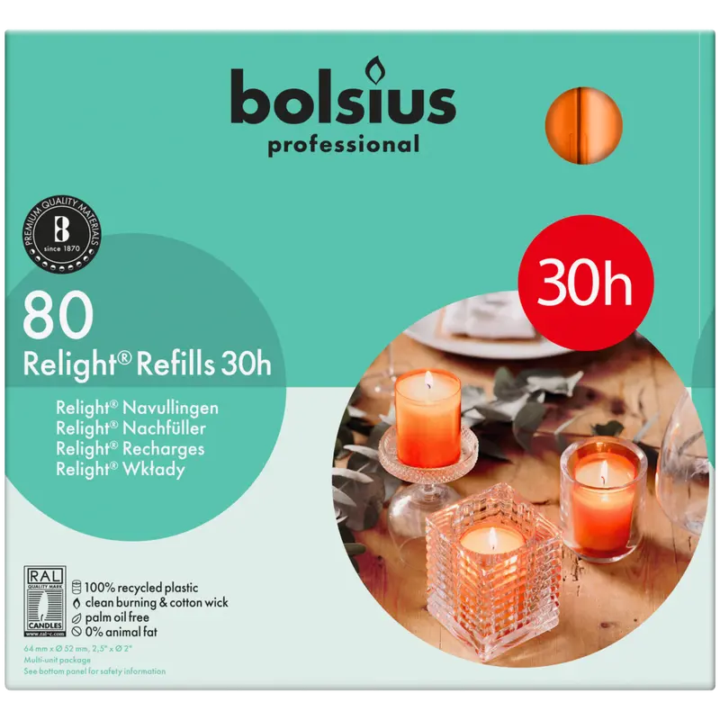 Bolsius Relight 30 Hour Orange Candle Refills (Pack of 80)