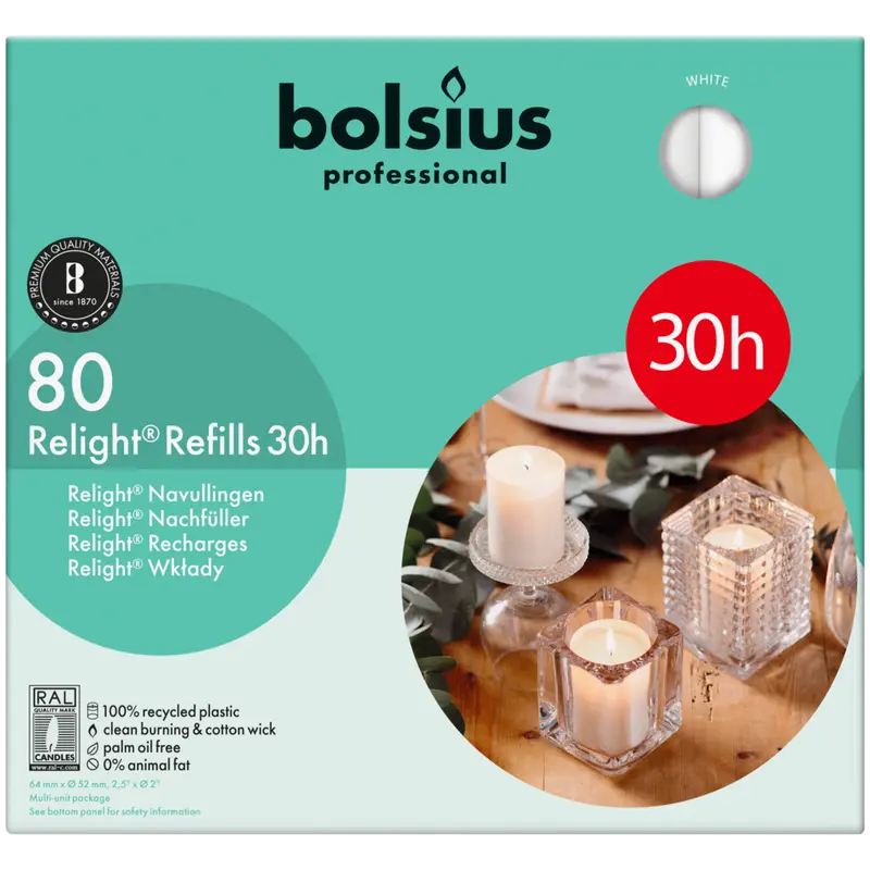 Bolsius Relight 30 Hour White Candle Refills (Pack of 80)