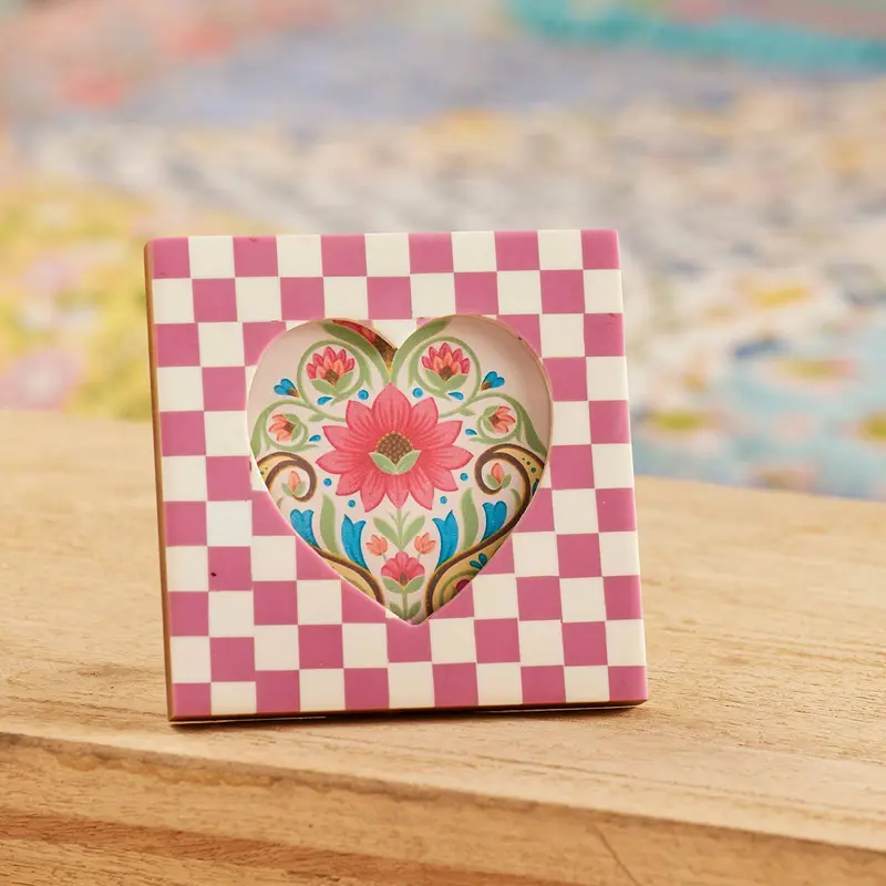 Checkered Pink Heart Picture Frame