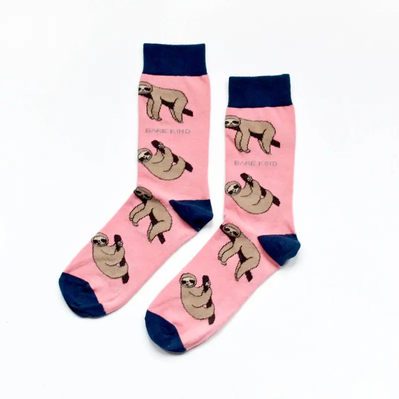 Cotton Candy Pink Bamboo Socks in Sloth Print