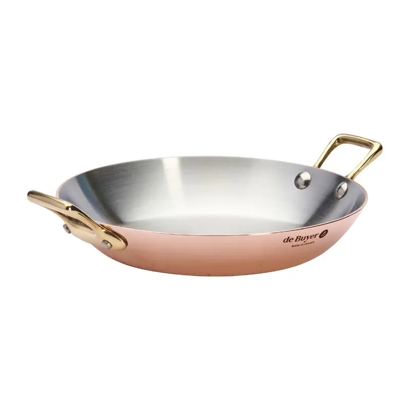 De Buyer Inocuivre Copper Round Dish with Brass Handles 20cm