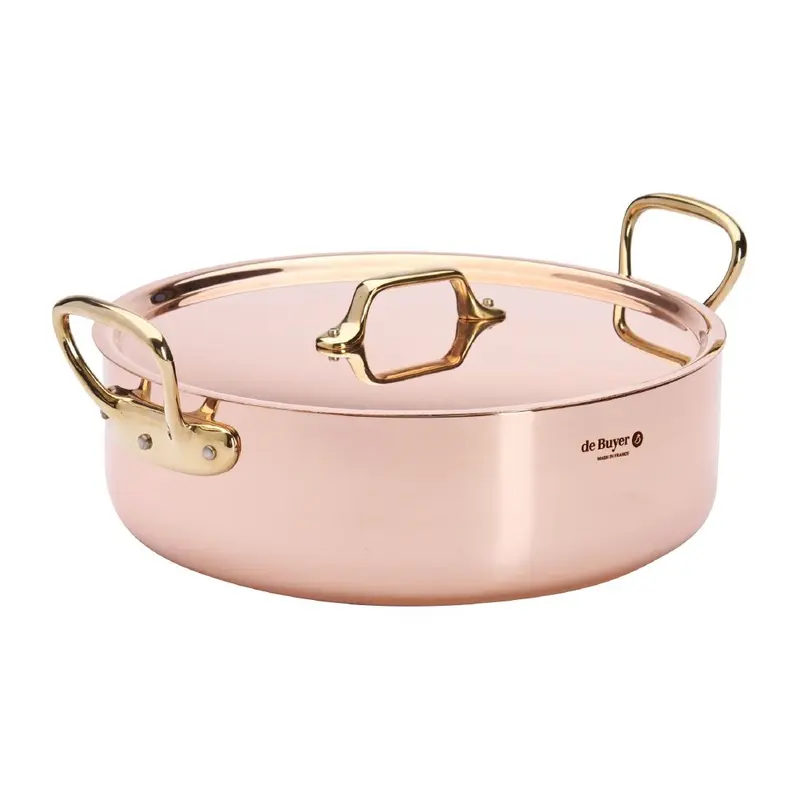 De Buyer Inocuivre Copper Saute Pan with Lid 28cm Brass Handle