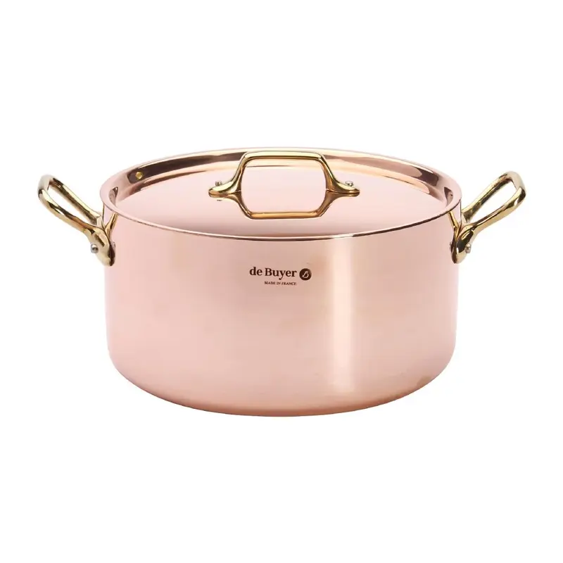 De Buyer Inocuivre Copper Stewpan with Lid & Brass Handles 24cm