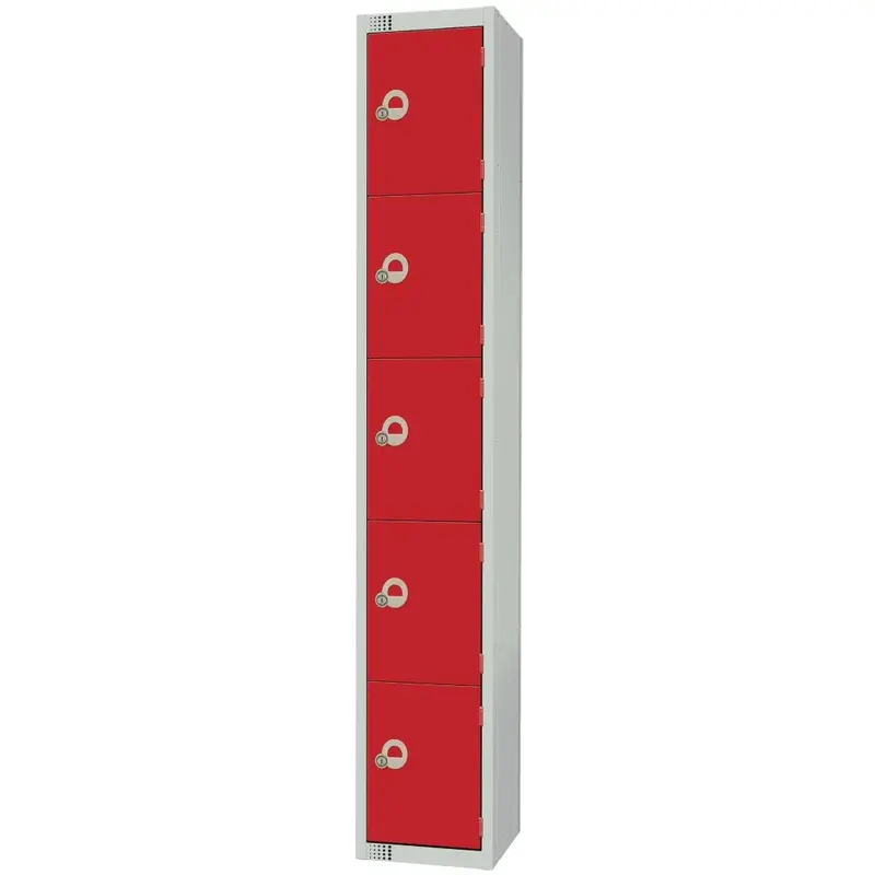 Elite Five Door Coin Return Locker Red