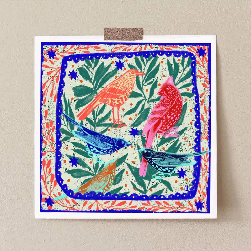 Five Birds & Leaves Art Print