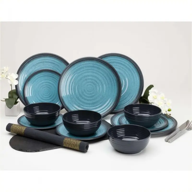 Flamefield Granite Aqua 12pc Melamine Dinner Set