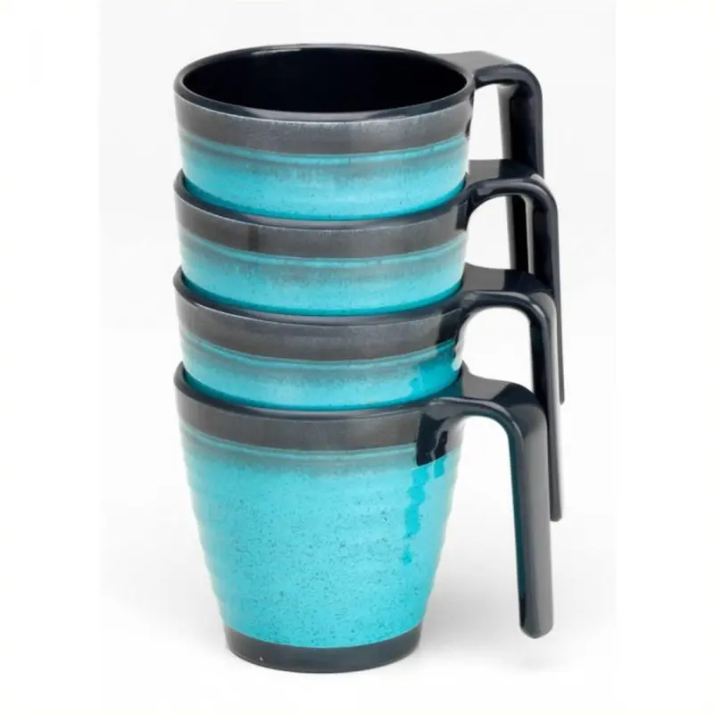 Flamefield Granite Aqua Melamine Mugs - Set of 4