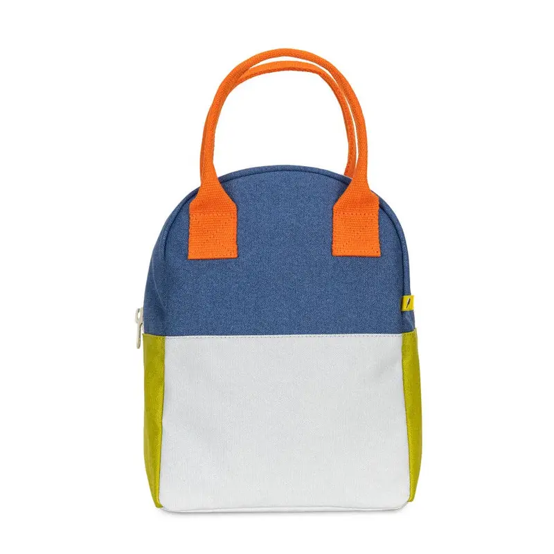Fluf Organic Cotton Zipper Lunch Bag Two Tone Citrus Sky