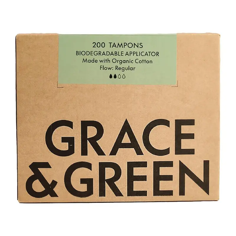 Grace & Green Organic Cotton Applicator Tampons, Regular (200 Pack)