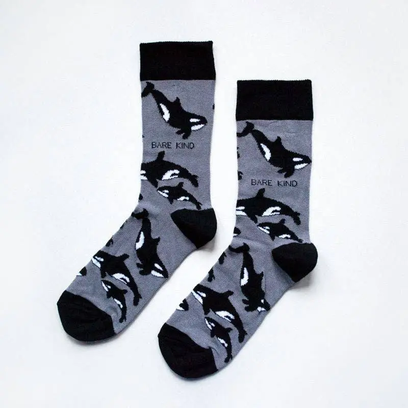 Grey Bamboo Socks with Orca Print