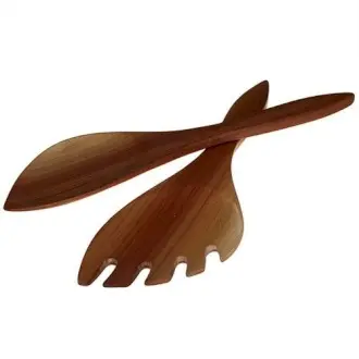 Hand Carved Wooden Salad Server Set