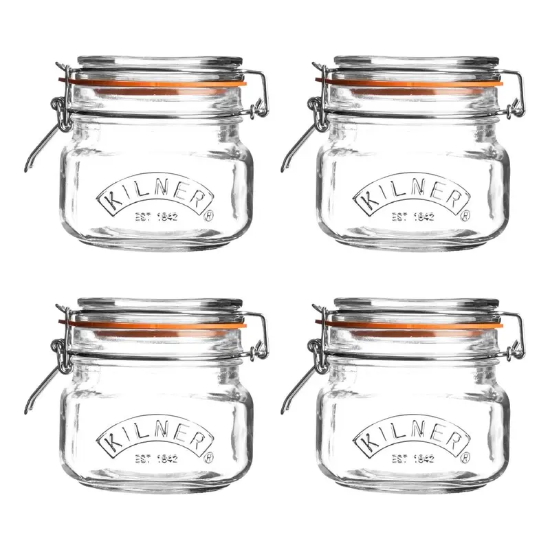 Kilner Square Clip Top Jar 0.5Ltr (4 Pack)