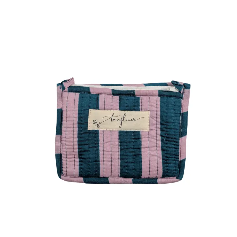 Lilac & Blue Striped Quilted Small Pouch Purse