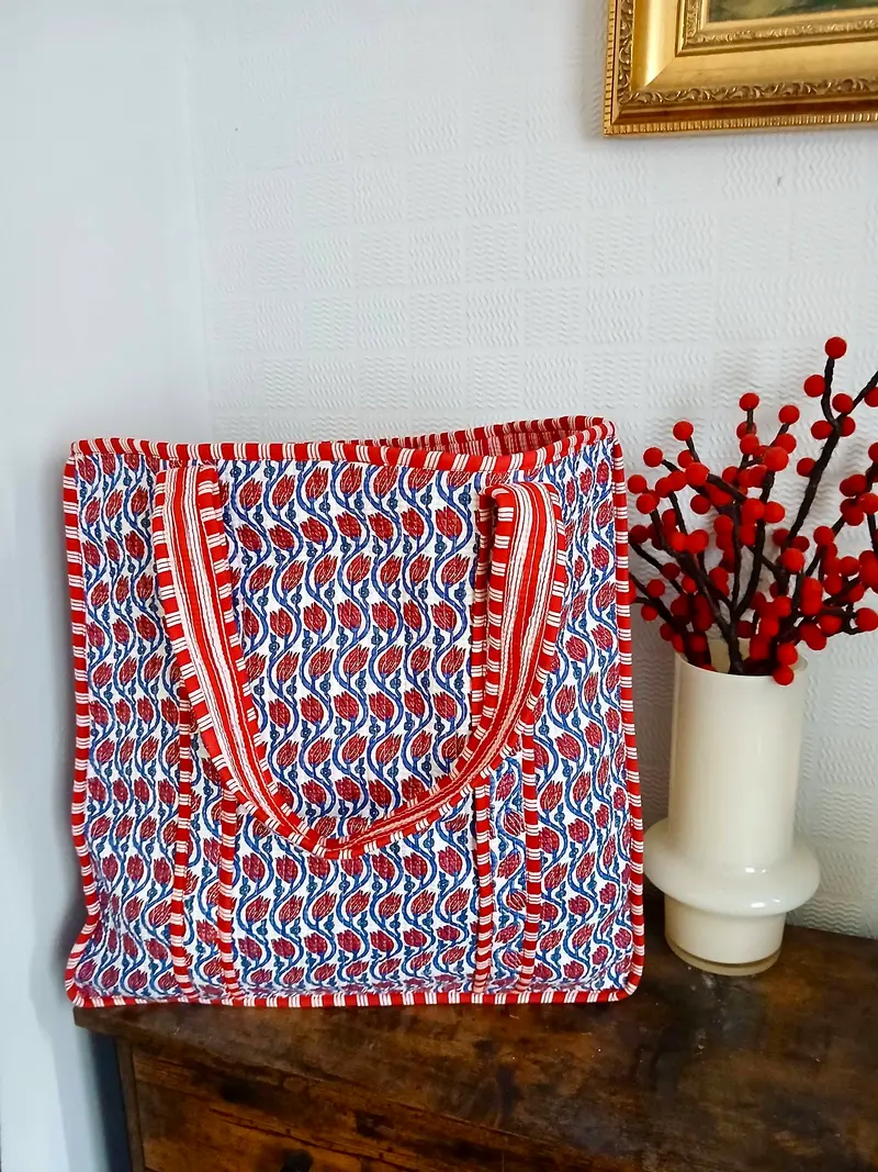 Lotus Red Reversible Quilted Tote Bag