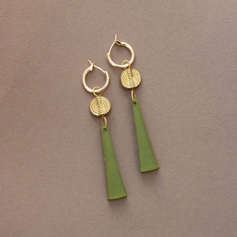 Moss Green Eiffel Drop Hoop Earrings