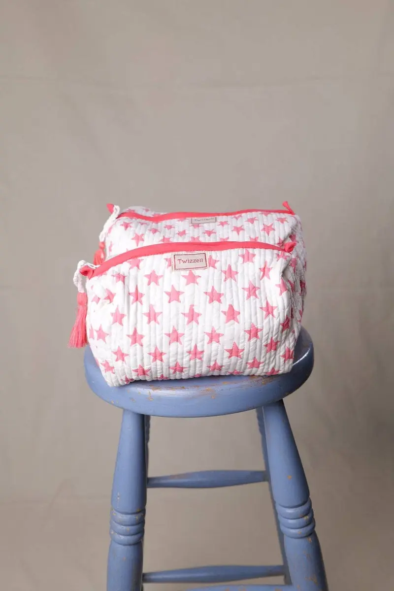 Pink Star Quilted Wash Bag