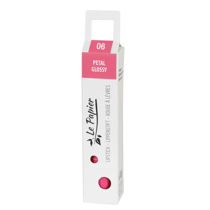Plastic Free Glossy Lipstick in Paper Tube - Petal Pink 06