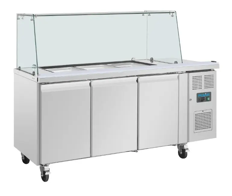 Polar U-Series 3-Door GN Saladette Counter with Sneeze Guard