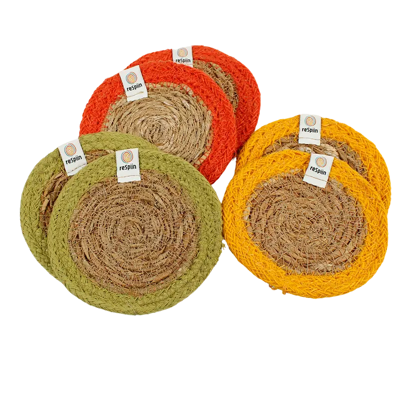 Respiin Set of 6 Seagrass & Jute Coasters - Brights