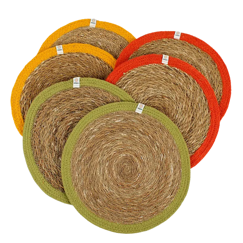 ReSpiin Set of 6 Seagrass & Jute Tablemats - Brights | Sustainable