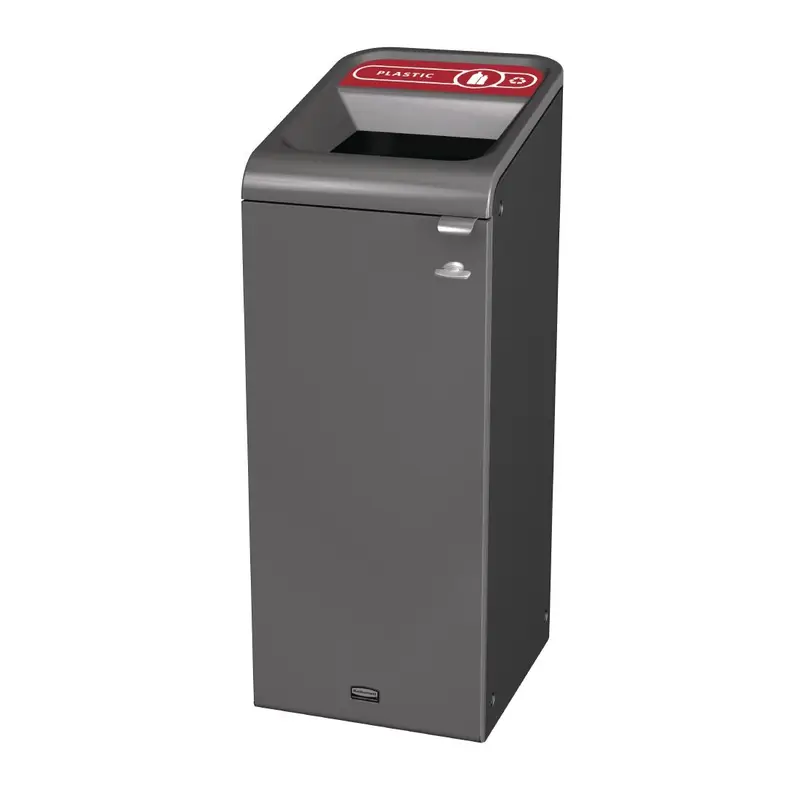 Rubbermaid Configure Recycling Bin with Plastic Recycling Label Red 57Ltr
