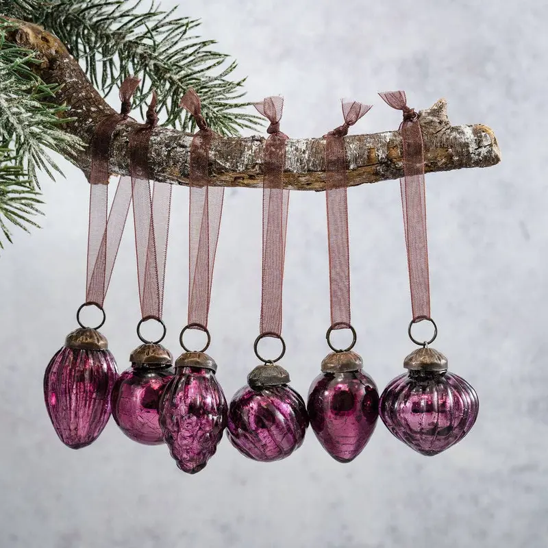 Set of 6 Small Mixed design 1" Mulberry Crackle Baubles