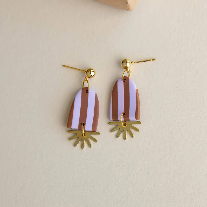 Sunny Stripe Drop Earrings - Chocolate Lilac
