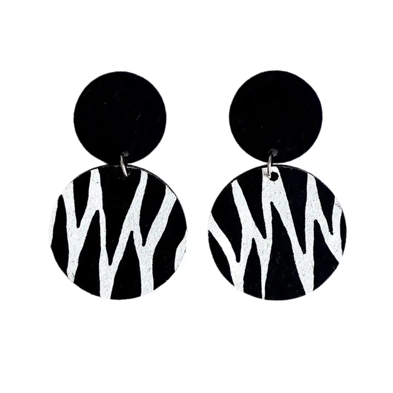 the zebra - hand painted wooden dangle earrings