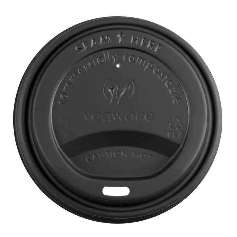 Vegware 89-Series Compostable CPLA Hot Cup Lids Black (1000 Pack)