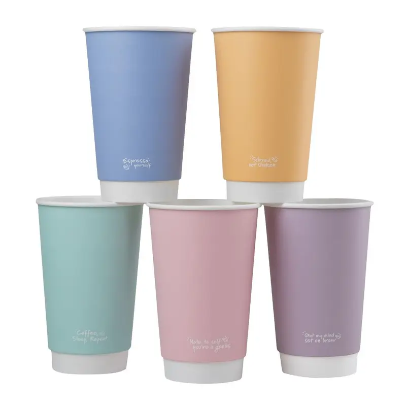 Vegware Feel Good Double Wall Coffee Cups Pastel 455ml/16oz (400 Pack)