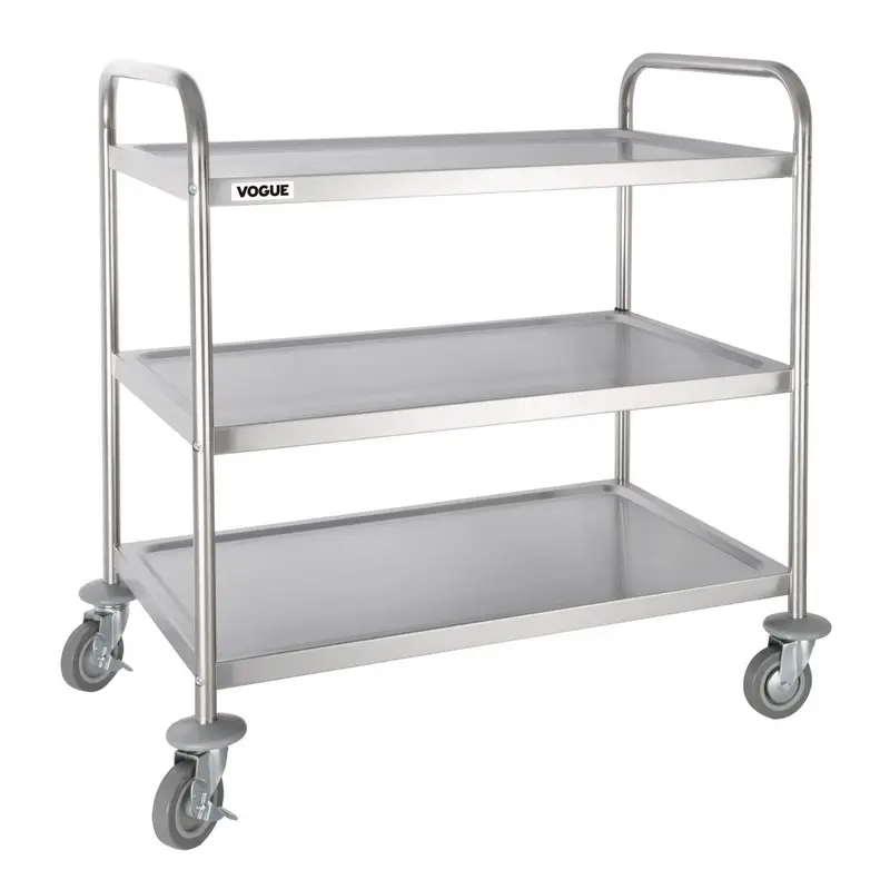 Vogue Stainless Steel 3-Tier Clearing Trolley Large