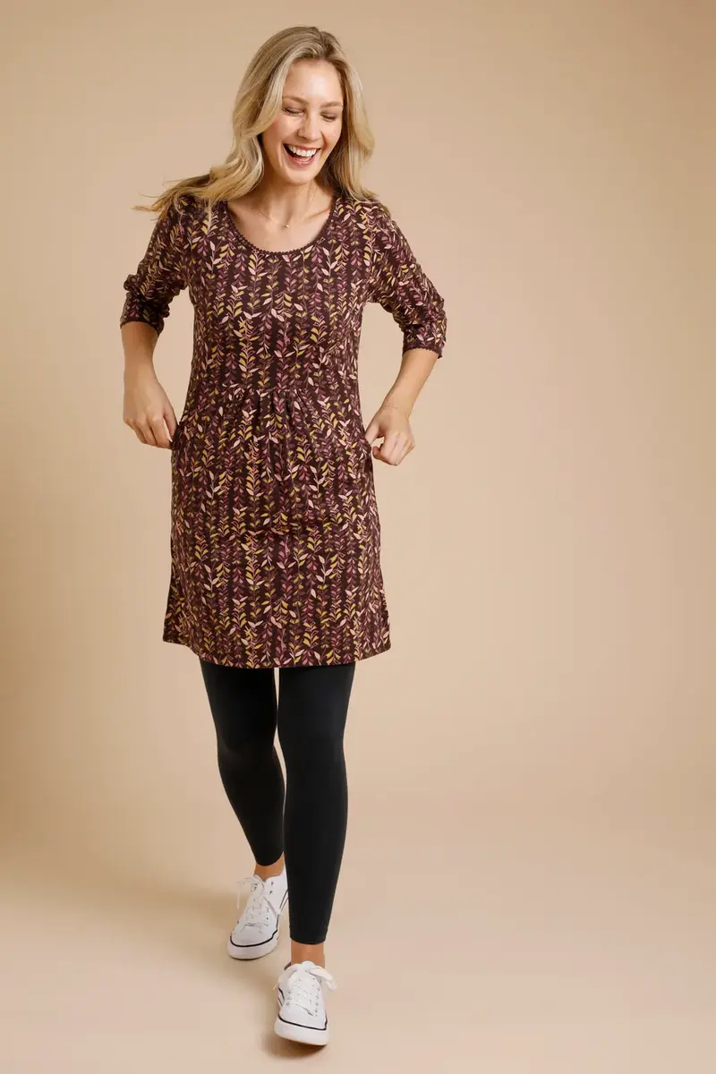 Weird Fish Ladies Ravina Organic Cotton Printed Jersey Tunic Coffee
