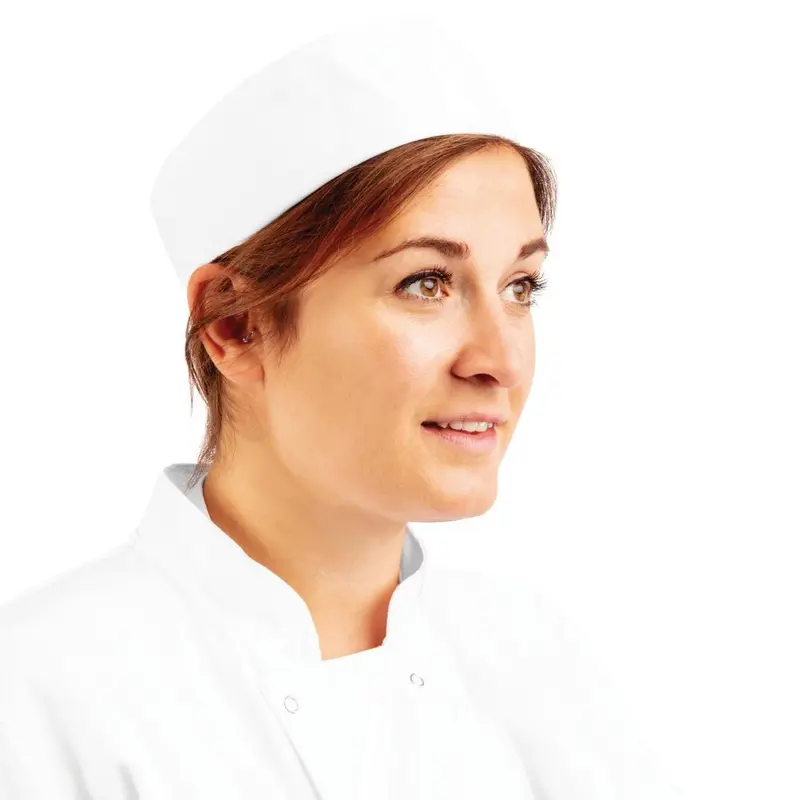 Whites Chefs Unisex Skull Cap Polycotton White - L